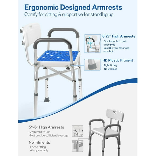 Camkey Bath Chair and Shower Chair with Back - Shower Seat for Elderly, Handicap, and Disabled, 350lbs, Easy Assembly, Black