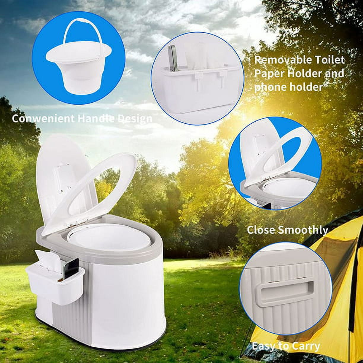 Portable Camping Toilet - Outdoor Potty for Adults with Lid and Paper Holder - Commode Bucket Toilet for Camping, Hiking, Travel, Car, Boat,Fishing, Long Trips, Beach