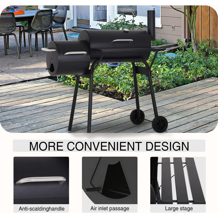 30 Barrel Charcoal Grill with Side Table, 627 Square Inches, Outdoor Backyard, Patio and Parties, Black