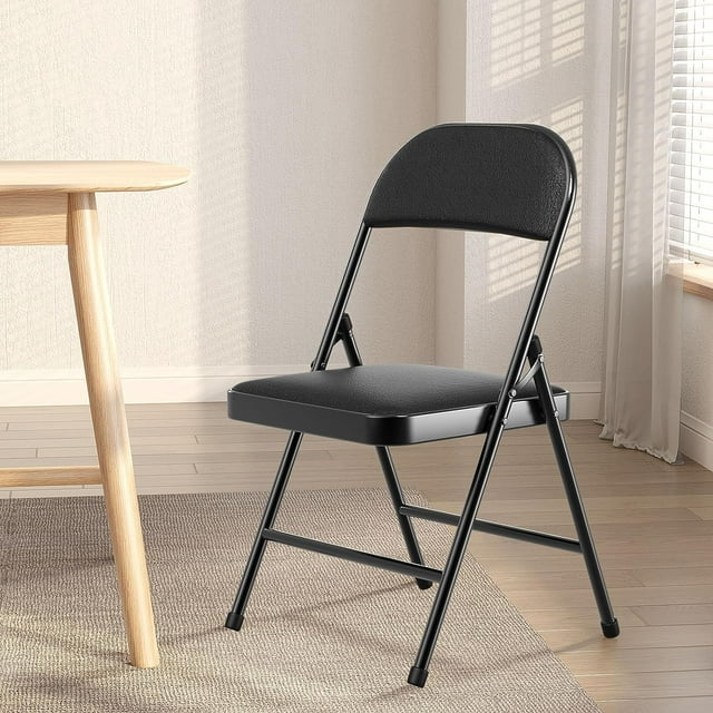 4 Pack Folding Chairs with Padded Cushion and Back, Padded Folding Chairs for Home and Office, Indoor and Outdoor Events (Black)