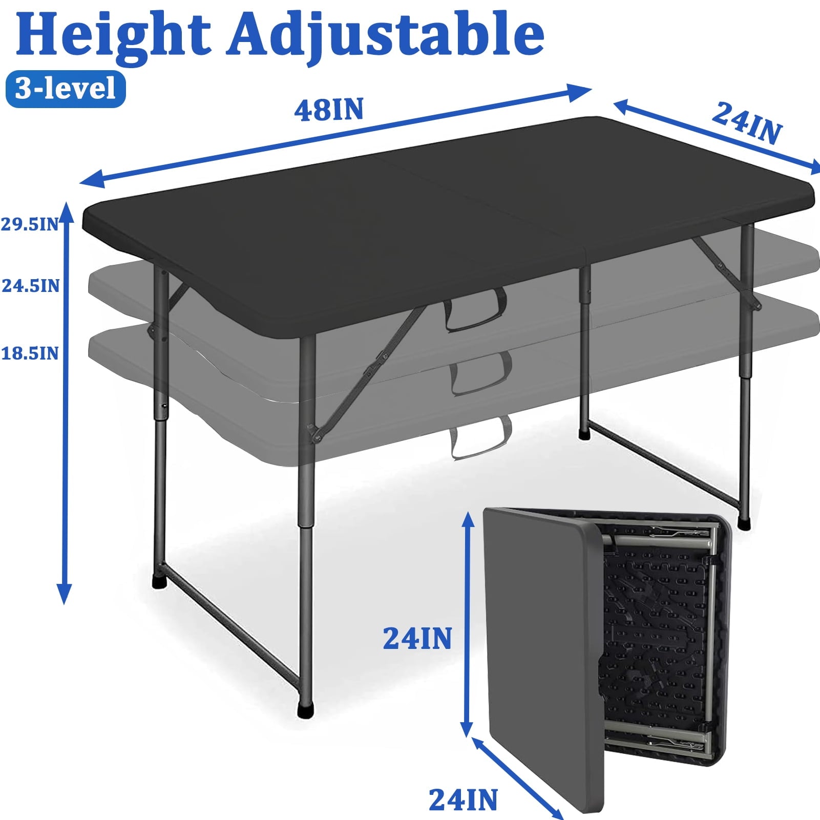Folding Table 4 Foot – Compact, Foldable, and Stylish for Indoor and Outdoor Dining, Parties, and Camping – Portable and Durable, Ideal for Every Occasion,Black